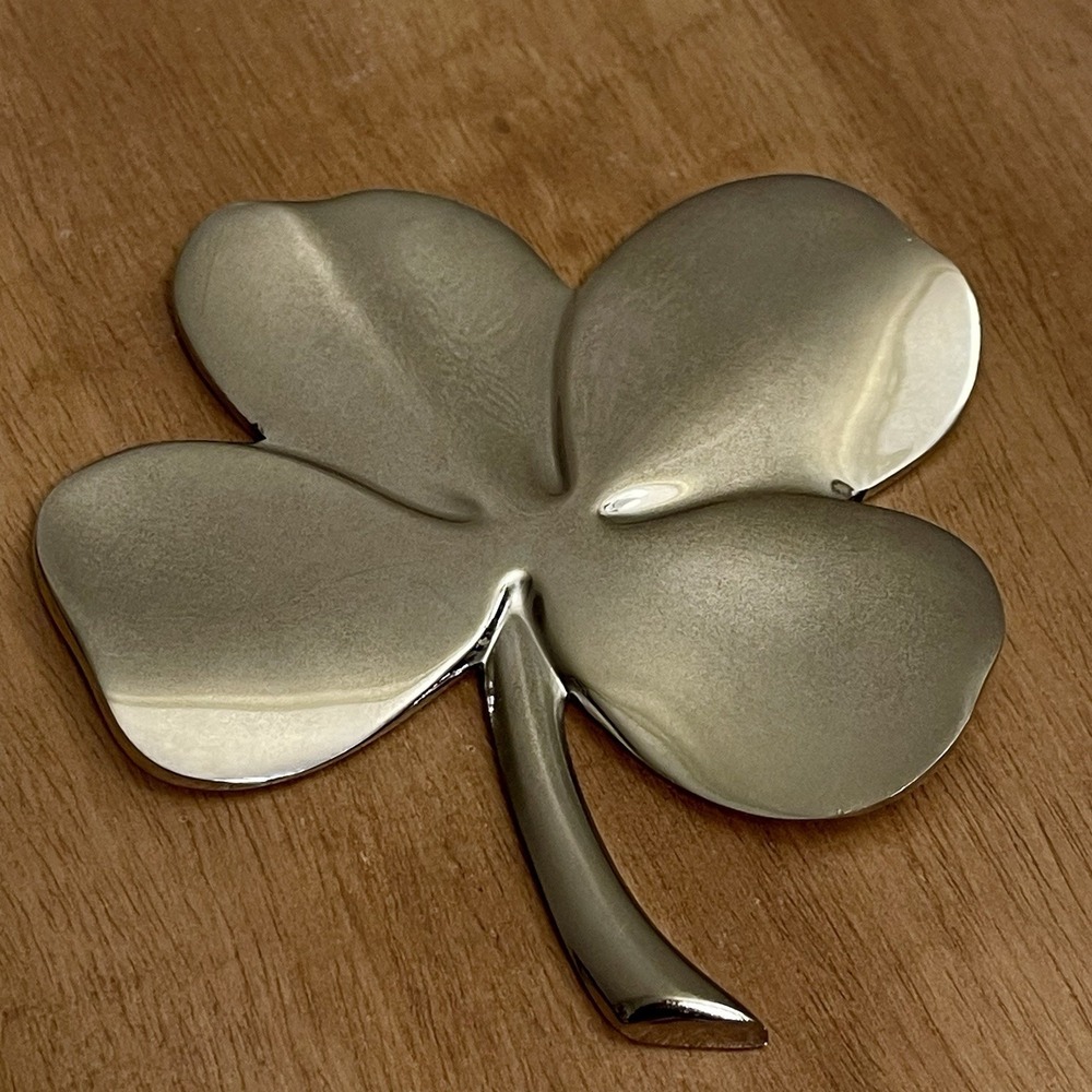 VTG Gerity 4Leaf Clover Shamrock Paper Weight Silver Tone Poem Inscription /Back